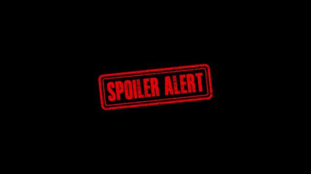 Spoiler Alert rubber stamp animation. Spoiler Alert Stamp textured bold text motion. Up to down stamp zooming and hit effect 4k video.