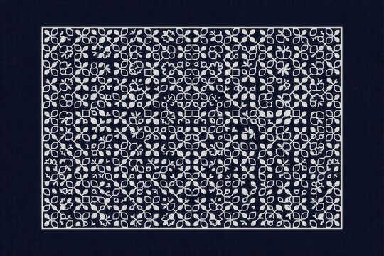Seamless floral pattern with white leaves on dark blue