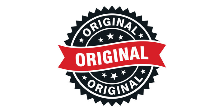 Original stamp design with red ribbon and serrated border, original