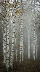 Fototapeta premium Silent Birch Forest Disappearing Into Ethereal Morning Mist