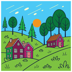 Fototapeta premium landscape with houses