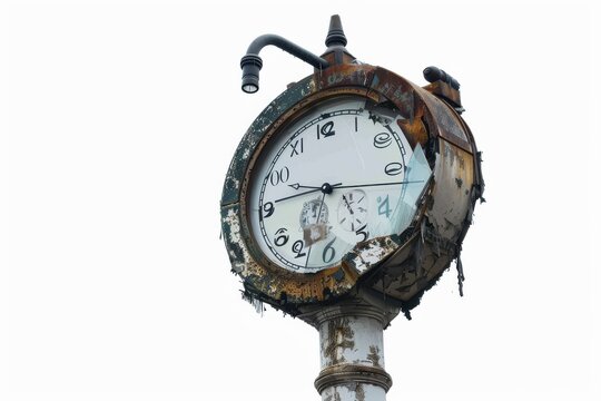 Broken Steampunk Street Clock with Cracked Face