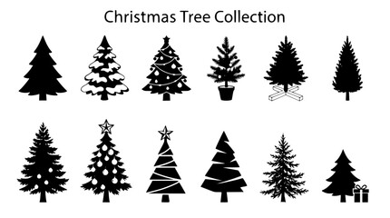 Obraz premium Christmas Tree Collection Black Silhouette Vector Set