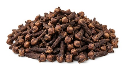 Obraz premium Pile of dried whole clove spice isolated on white background for culinary and herbal use