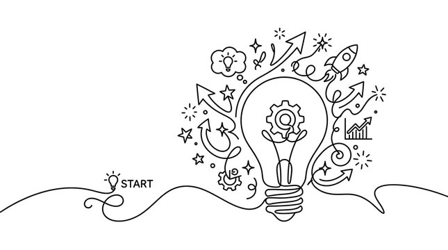 Hand Drawn Light Bulb Vector Illustration Representing Ideas, Creativity, Innovation, Energy, Technology, Inspiration and Business Solutions