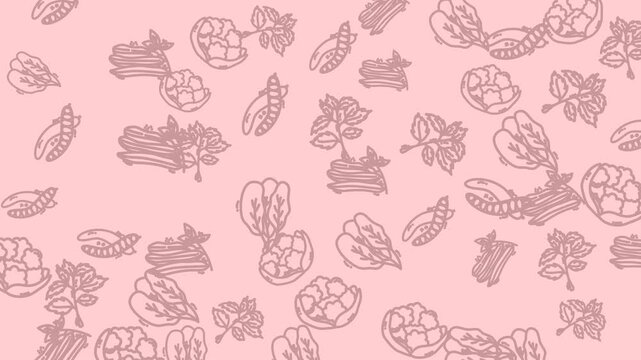 Pink pattern with line art lobster and vegetable illustrations. Perfect for foodrelated designs, menu backgrounds, or seafood promotions.
