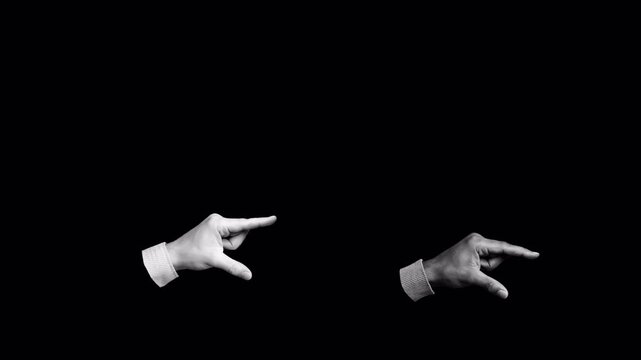 Halftone hand gesture animation showing zoom and click motion