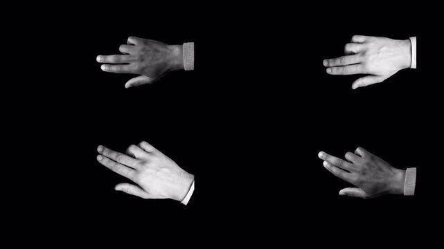 Halftone hand gesture animation showing scrolling motion