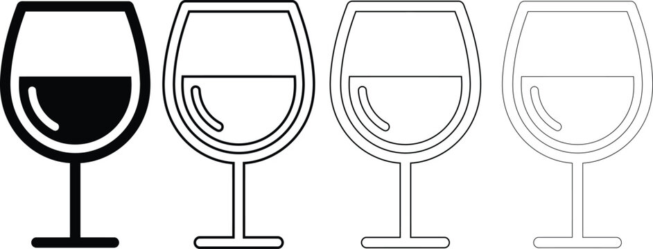 Minimalist wine glass icon set, line art vector elements 