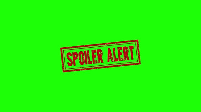 Spoiler Alert rubber stamp animation. Spoiler Alert Stamp textured bold text motion. Up to down stamp zooming and hit effect 4k video.