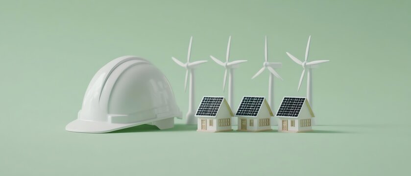 Sustainable energy concept with solar and wind.