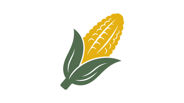 A simple illustration of a fresh yellow corn cob with green leaves