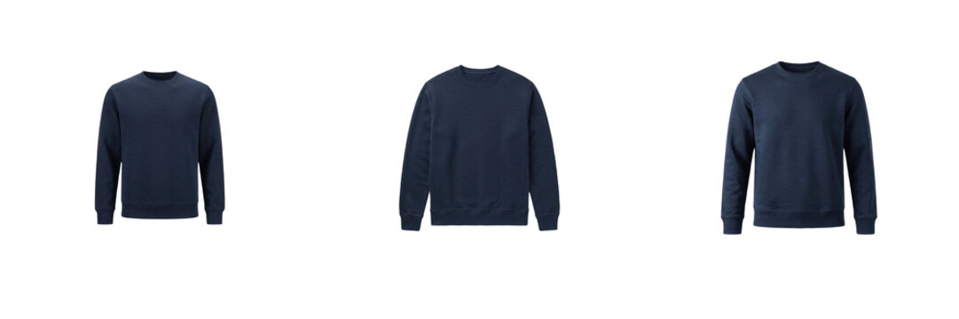 Set of navy blue blank sweatshirt long sleeve crewneck sweater apparel template mockup isolated on transparent background png digital asset clip art artwork design