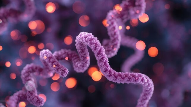 Microscopic View of Spiral Shaped Spirochete Bacteria Under a Microscope with Glowing Particles