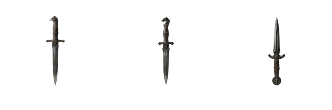Vintage Dagger Knife Set Antique Combat Blade Tactical Stiletto Weapon Clipart Graphic Cutout Isolated Transparent Background PNG Design Elements