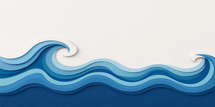 abstract blue ocean wave paper cut border background texture design with 3d layers