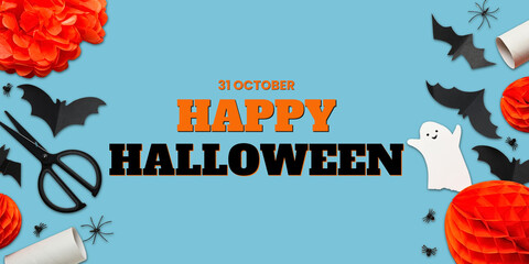 Fototapeta premium Halloween. Bright orange and black elements showcase Halloween spirit in creative display