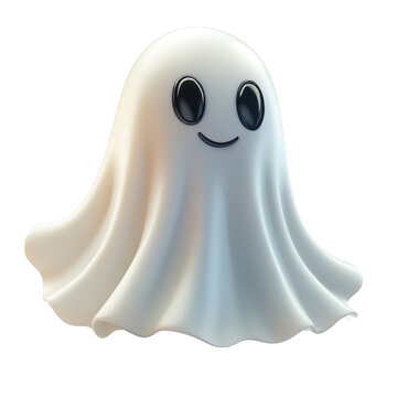 The image features a cute, cartoon like figure resembling a ghost draped in a white sheet