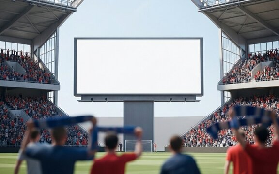 Blank Billboard in a Crowded Sports Stadium Ready for Advertising