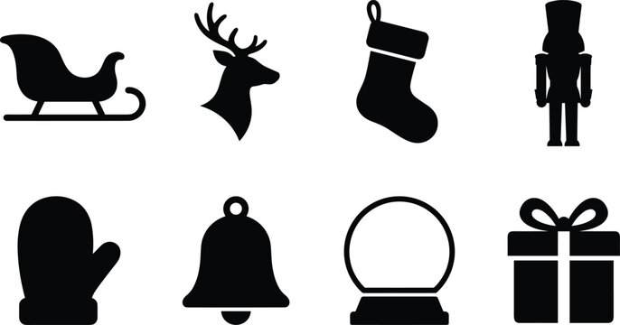 Christmas Holiday Traditions Silhouette Icon Set for Festive Decoration and Winter Designs