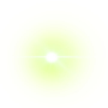 Abstract bright glowing light flare effect with soft green aura on white background.