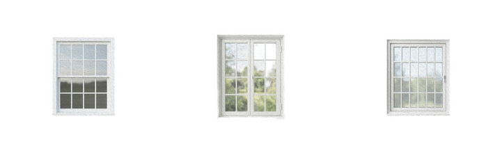 Fototapeta premium Set of White Window PNG Clipart House Windows Transparent Background Cutout Isolated Vector Elements for Architectural Mockups Digital Designs Scrapbooking Stickers Crafting