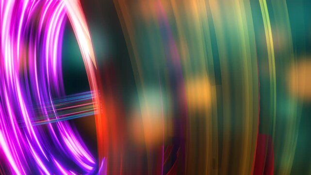 3D Render A mesmerizing display of glowing light trails spiraling across the screen in a dynamic and vibrant dance