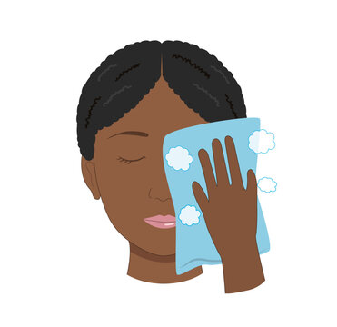 Illustration of a Black Woman Warming Her Face with a Hot Towel for Facial Muscle Self-Care