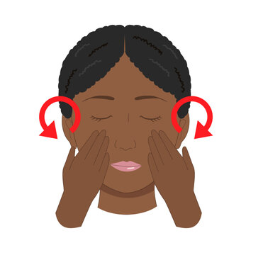 Illustration of a Woman Massaging Her Face for Facial Muscle Self-Care and Rehab Exercises