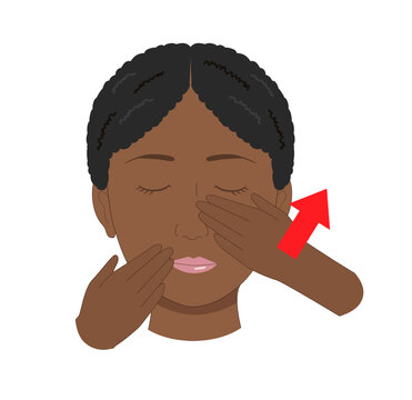 Illustration of a Woman Massaging Her Face for Facial Muscle Self-Care and Rehab Exercises