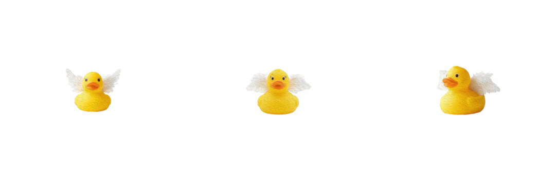 Yellow Angel Rubber Duck Set Flying Bath Toy White Wings Duckling Floating Toy Isolated Transparent PNG Clipart Graphic For Kids Bathroom Play Design