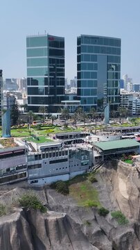 Larcomar Shopping In Lima Capital City Peru. Highrise Building Dominating The Skyline Of The Downtown. Landmark Town. Cities Of The World Landscape. Lima Capital City.