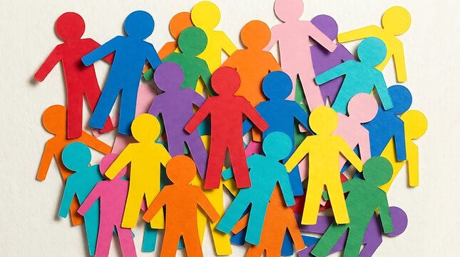 Colorful paper cutout people figures representing diversity and community teamwork