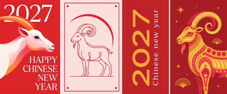 2027 chinese new year of the goat greeting card design