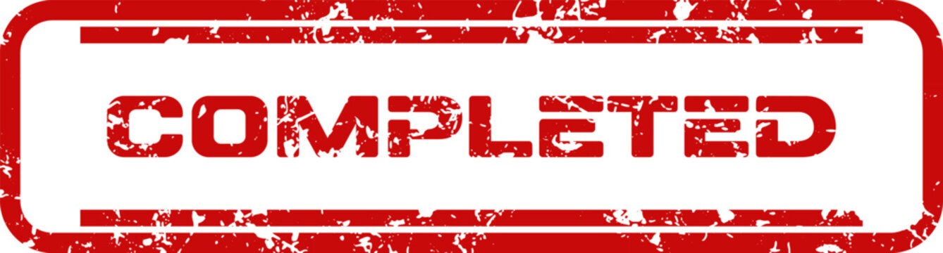 A distressed grunge rubber stamp displaying the word completed isolated on white symbolizing finished tasks achievement and overall success in business or