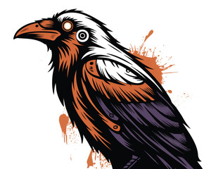 Naklejka premium Cybernetic Raven Machine Bird Vector Illustration Isolated on White Background