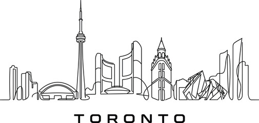 Fototapeta premium Toronto Canada Monoline Skyline Line Art with Iconic Landmarks and Modern Architecture Illustration
