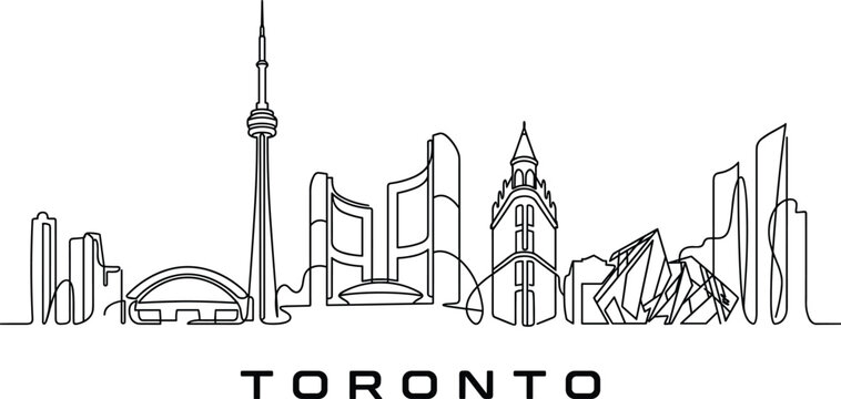 Toronto Canada Monoline Skyline Line Art with Iconic Landmarks and Modern Architecture Illustration