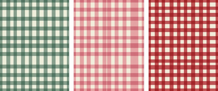 Set of three seamless gingham patterns in green and red