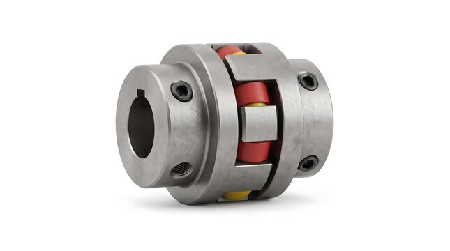 Industrial jaw coupling with rubber insert mechanical power transmission component for machinery isolated on white background