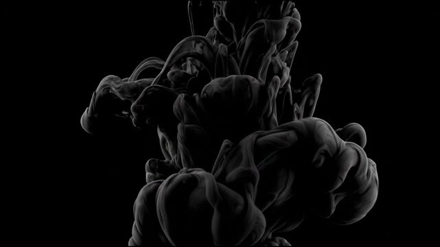 Cinematic 4K Slow Motion of Eerie Black Smoke Swirling Like Dark Magic Mist and Ghostly Ectoplasm on a Deep Shadowy Background
