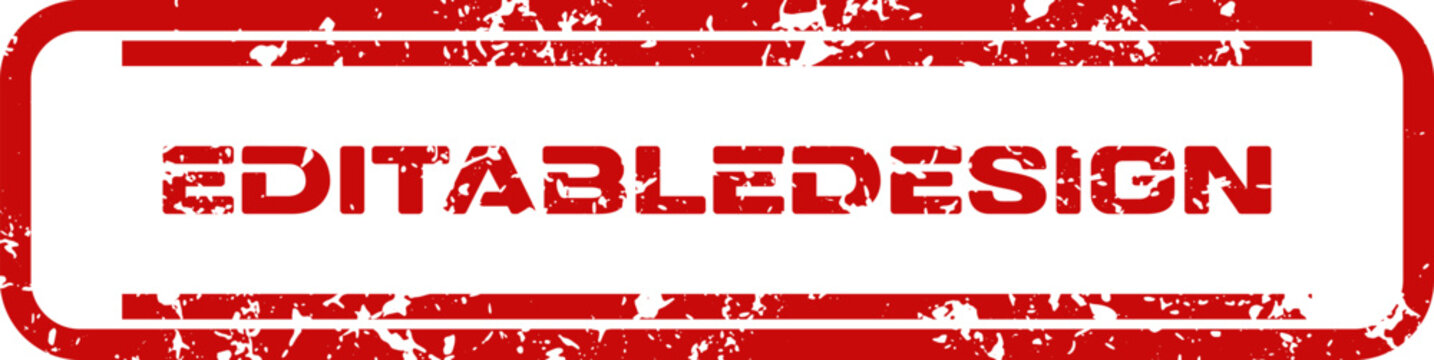 Red grunge stamp with the words editable design and glitch effect isolated on a white background for graphic projects