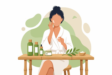 Fototapeta premium Woman Applying Face Cream During Morning Skincare Routine