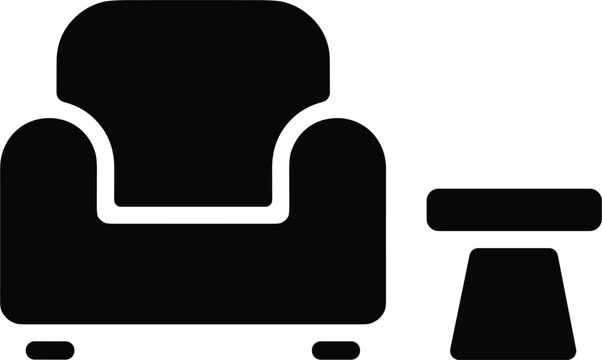 Comfortable armchair with side table silhouette icon isolated vector illustration for living room interior furniture concept