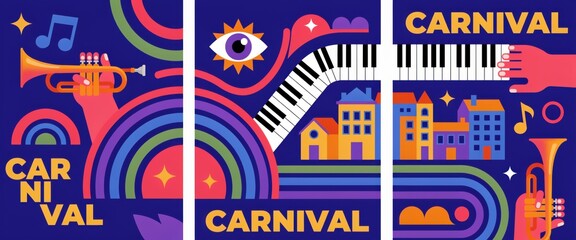 Fototapeta premium Carnival festival poster design with musical instruments