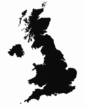 Black silhouette map of the united kingdom isolated on white background