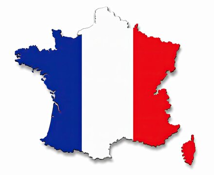 Map of France with the national flag design isolated on white background