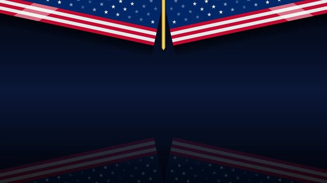 American USA flag chevron banners on a dark blue background. This seamless patriotic motion graphic loop is perfect for 4th of July and election video designs with copy space.