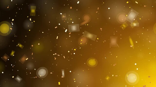 Elegant dark gold background with falling golden confetti and bokeh. This seamless premium motion graphic loop is perfect for luxury awards and celebration video designs.