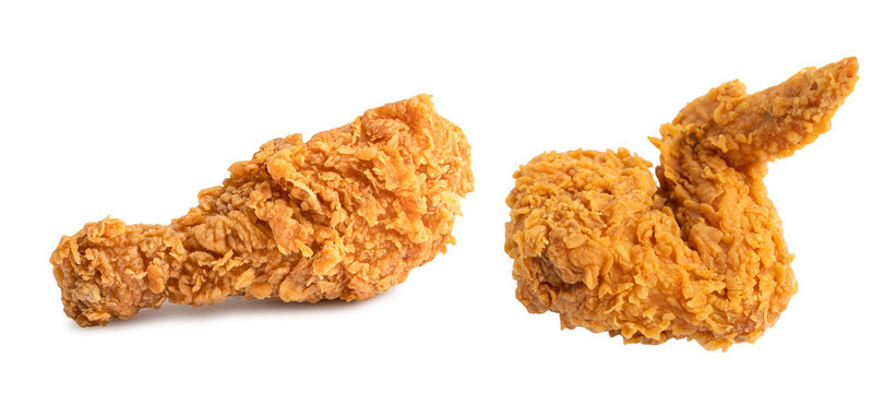 Fried chicken isolated on white background, junk food snack.